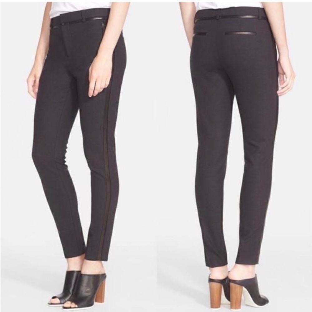 Vince Charcoal Dark Gray Wool Leather Trim Trousers Dress Pants Size 4